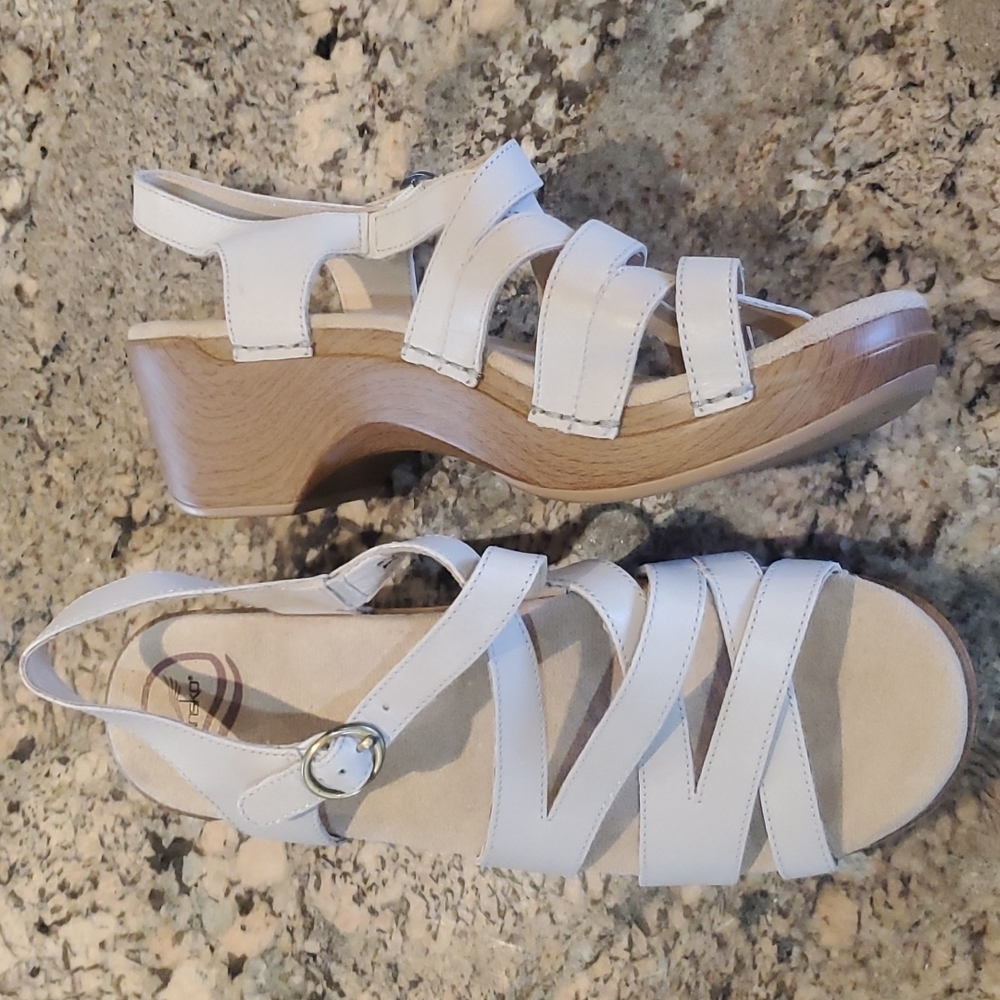 Dansko White Leather Platform Sandals